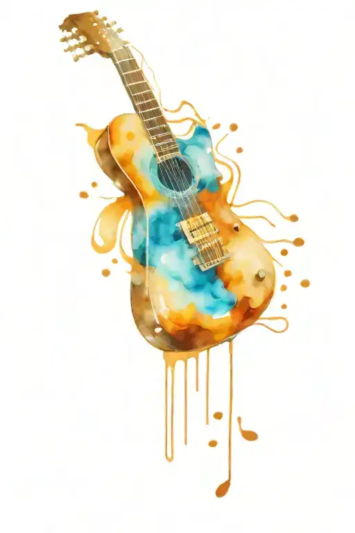 A New-school Design Of A Guitar Made Out Of Coffee Beans With Music Staffs As Strings