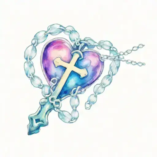 Heart Cross Rosary Beads Intertwined