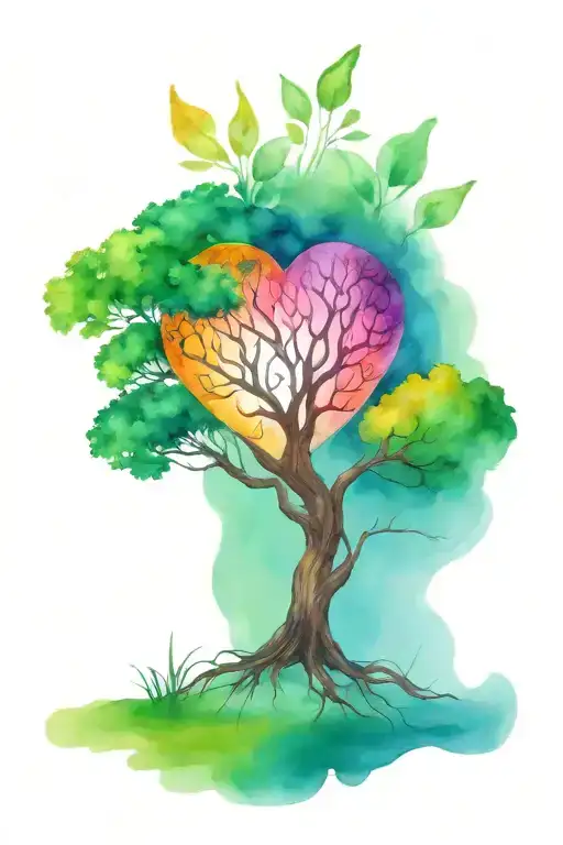 Tree Of Life With 2 Intertwined Hearts