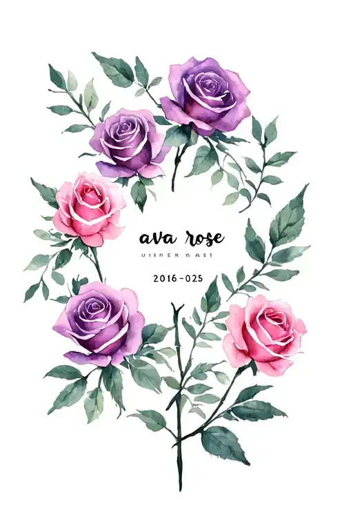 Pink Purple Roses With The Name Ava Rose Under It With The Dates 2016- 2025
