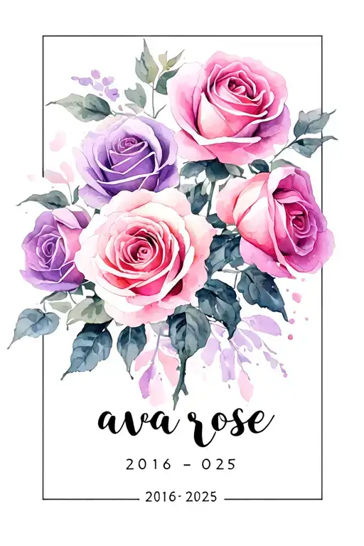 Pink Purple Roses With The Name Ava Rose Under It With The Dates 2016- 2025