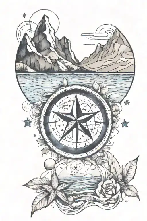 Mountains And Ocean With Stars For Two Kids