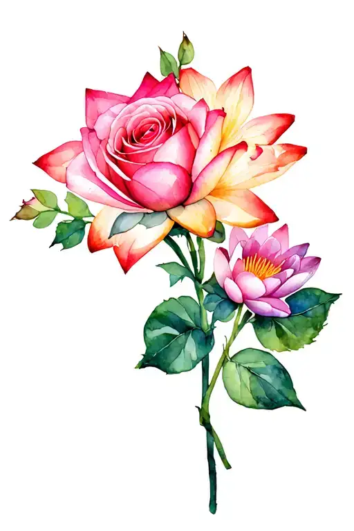 Rose And Water Lily And Gladiolous Flowers