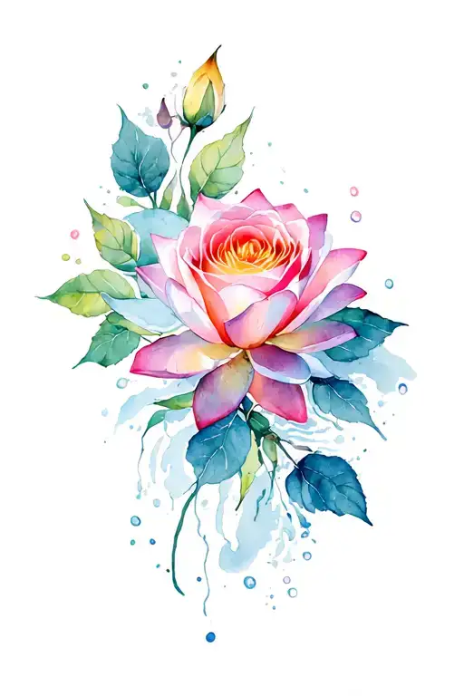 Rose And Water Lily Flowers Intertwined