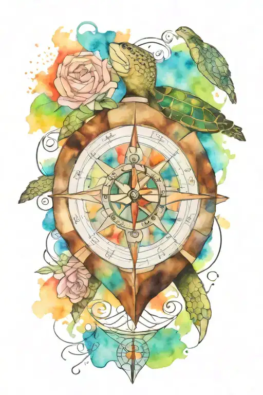 Compass Under A Turtle Shell With Music Notes And Cancer Survivor