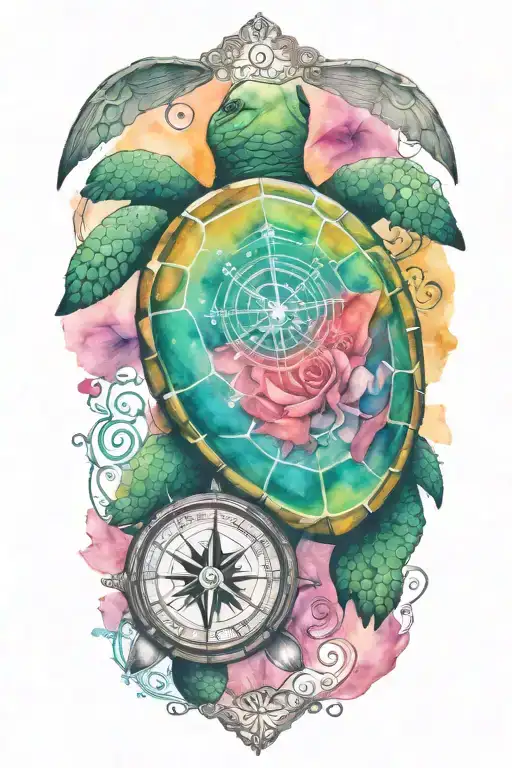 Compass Under A Turtle Shell With Music Notes And Cancer Survivor And Bear