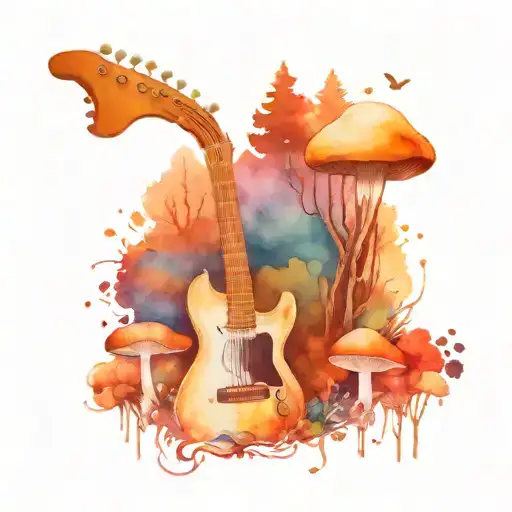 Guitar Mushroom Forest Scene