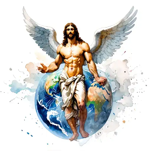 Muscular Jesus With Wings Destroying The World