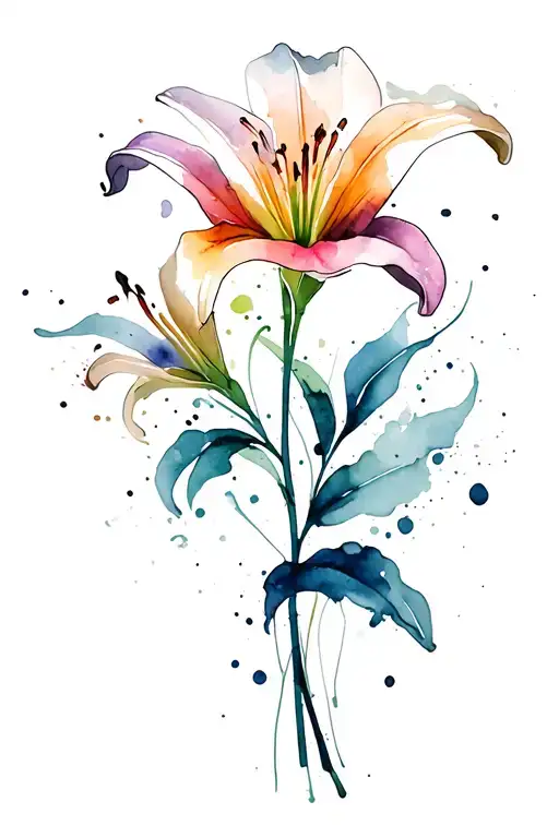 Ink Splatter Long Lily Flowers