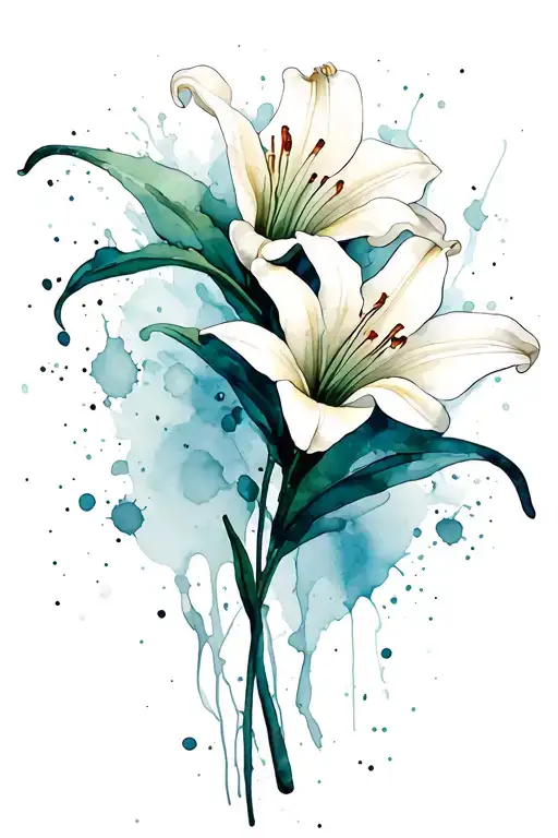 Ink Splatter Long Lily Flowers