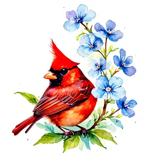 Forget Me Not And Cardinal Bird