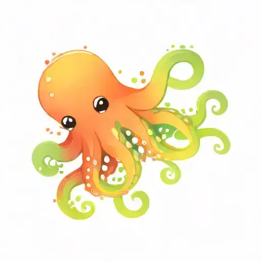Cartoon Octopus Painting Paint Splatters