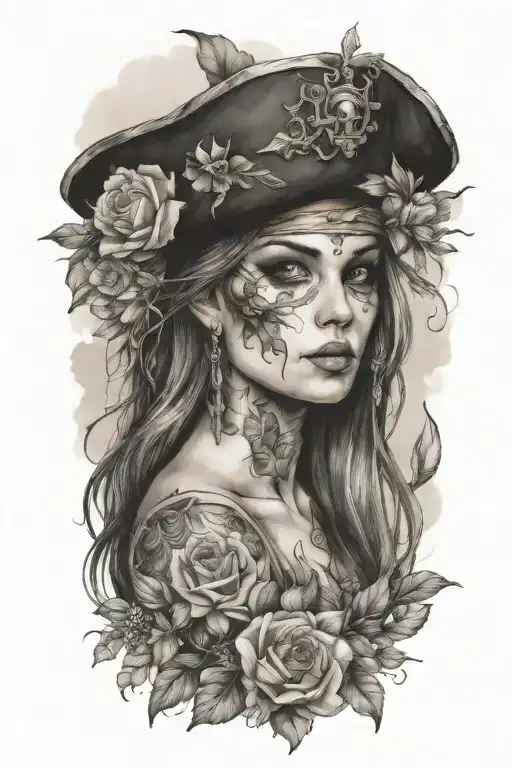 Female Pirate With Flowers Growing