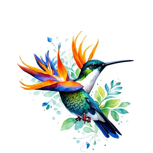 Humming Bird With Bird Of Paradise