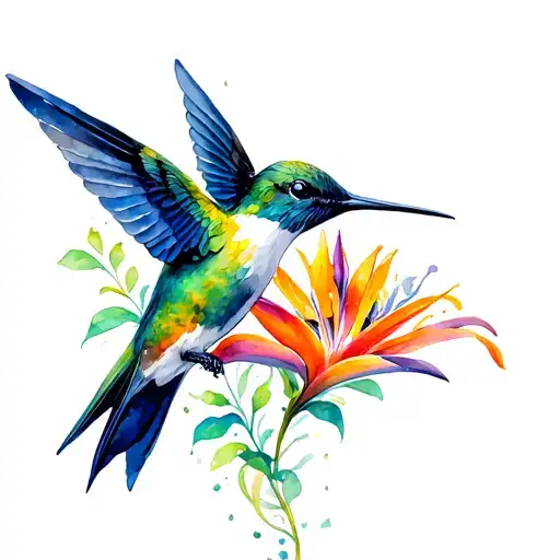 Humming Bird In Garden Of Bird Of Paradise