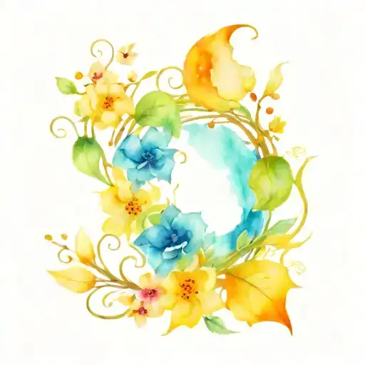 Crecent Moon Wrapped In Vines And Flowers Growing