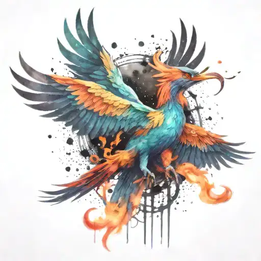 Multicolor Phoenix Rising Into The Colorful Galaxy Of Stars On Fire More Colors