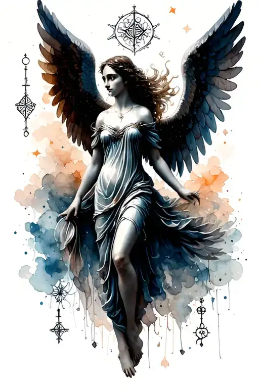 Innocent Female Angel Whimsical Design Incorporating Symbols
