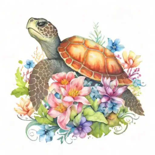 A Turtle Surrounded By Anemones And Sea Plants