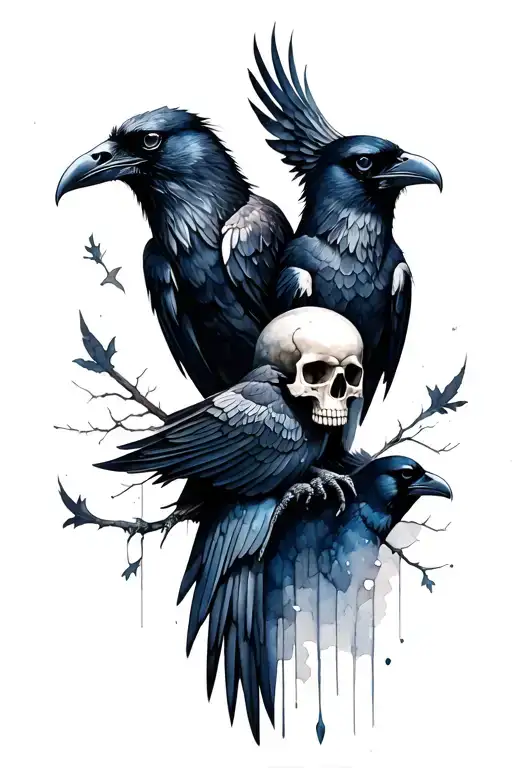 Odins Ravens Huginn And Muninn With Skull
