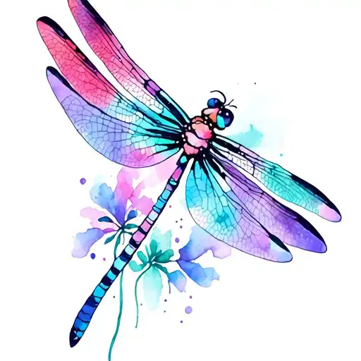 Dragonfly Pink Teal Purple