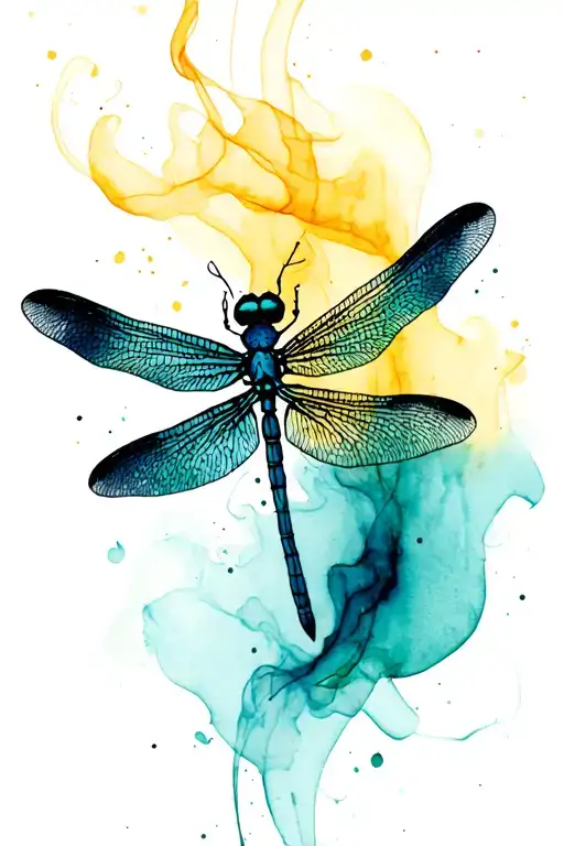 Dragonfly Black Teal Yellow Like Smoke