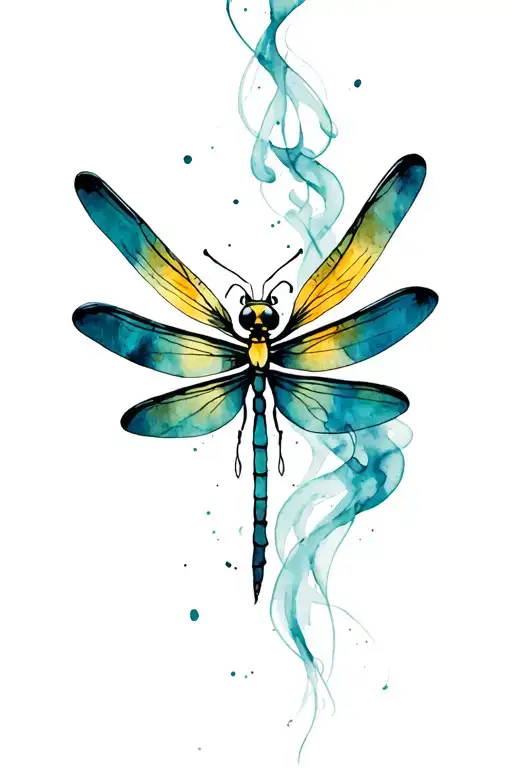 Black Dragonfly Teal Yellow Like Smoke