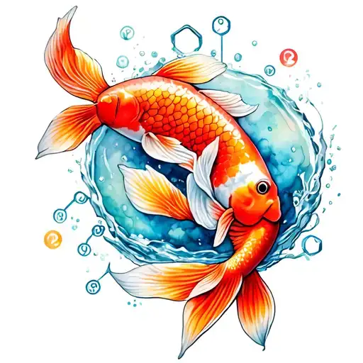 A Serotonine Molecule With Koi Fish Swimming Inside Of The Molecule