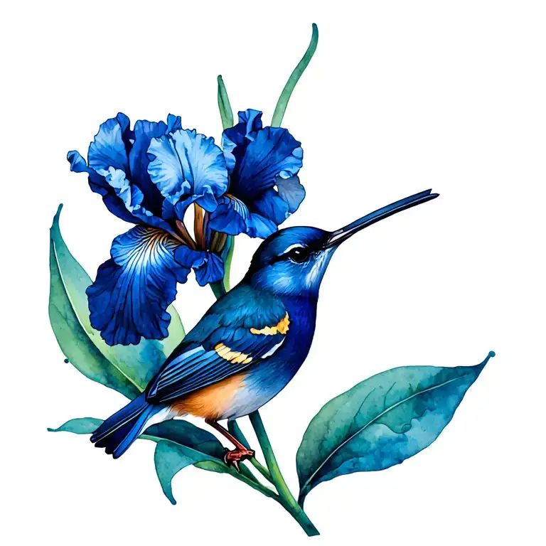 Wren And Iris Flower