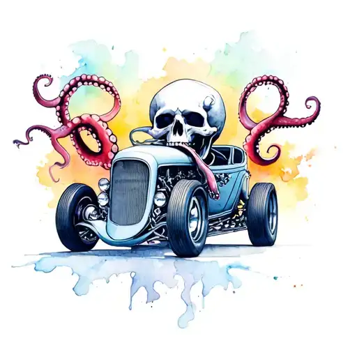 Skull Octopus Driving A Hotrod