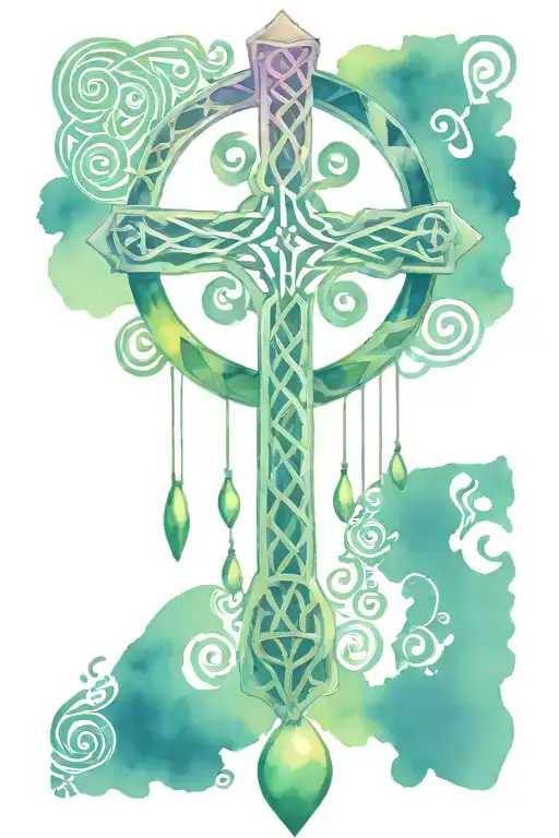 Celtic Knot Cross Windchime Surrounded By Music Notes