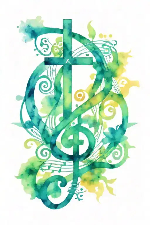 Celtic Knot Cross Surrounded By Music Notes