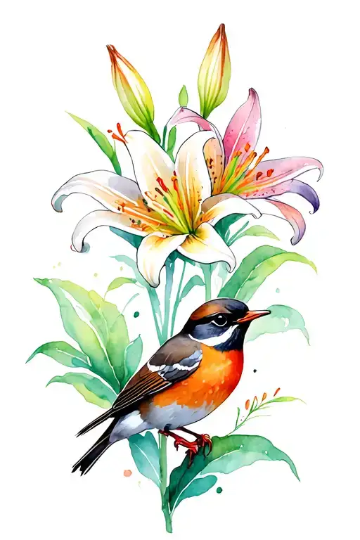 Robin And Lilies