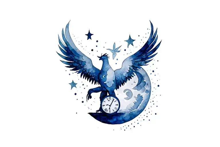 Phoenix With Moon And Sand Clock