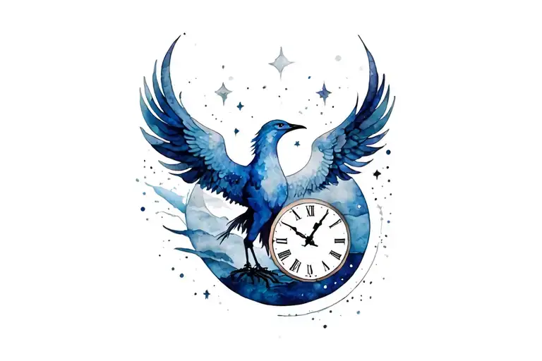 Phoenix With Moon And Sand Clock