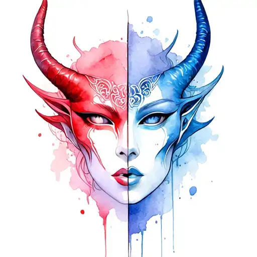 Make And Female Devil Mask Split In Half