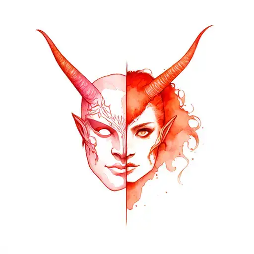 Male And Female Devil Mask Split In Half