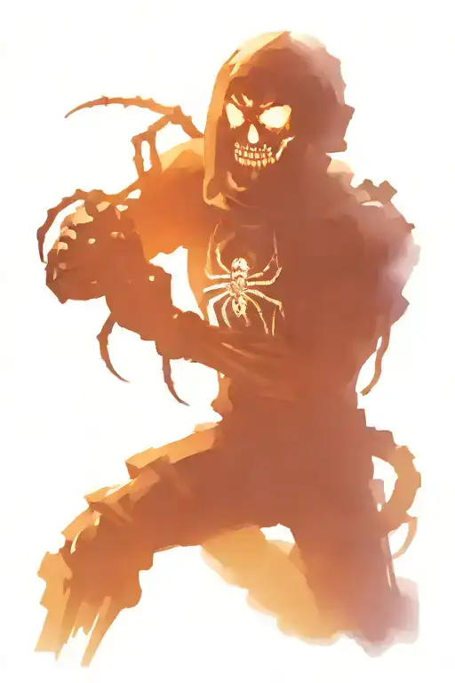 A Skeletal Spaceman Fighting A Spider On His Forearm