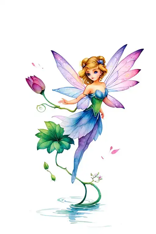 Tinkerbell And Lotus Flower Growing