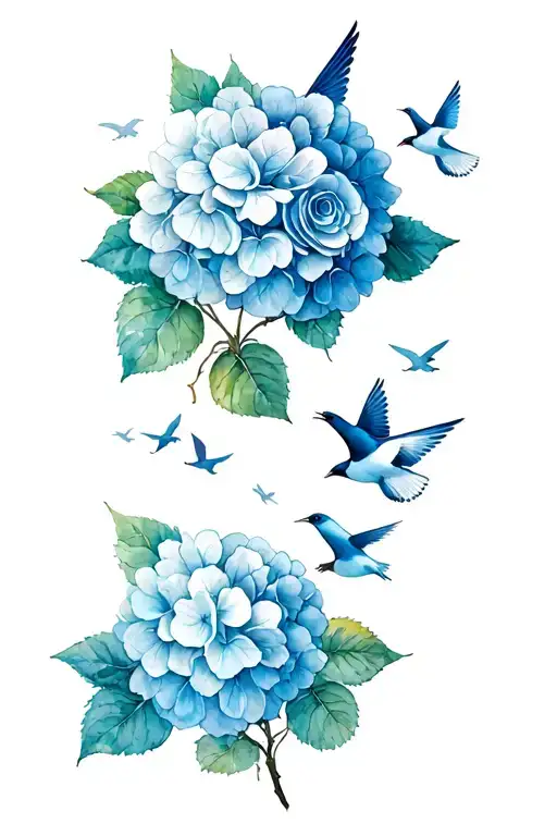 Rose Hydrangea Birds Flying Away