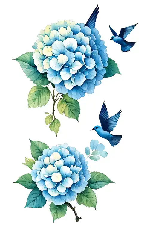 Rose Hydrangea Birds Flying Away