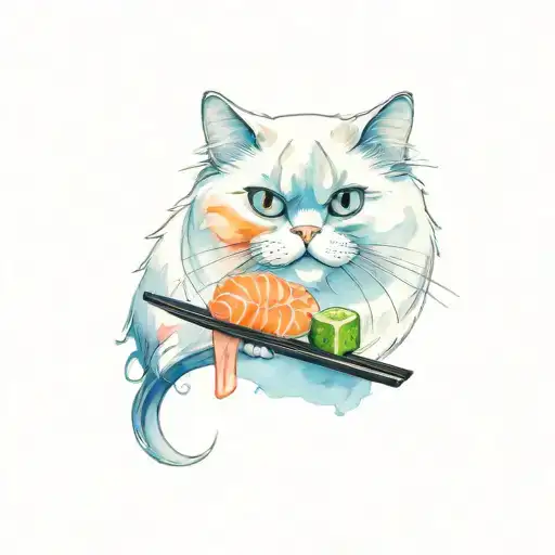 Persian Cat And Sushi