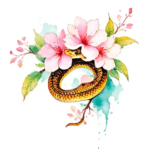 Collar Bone Tattoo Sakura Flowers And Snake
