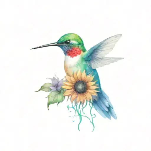Hummingbird With Sunflowers In Its Body Shaped Like