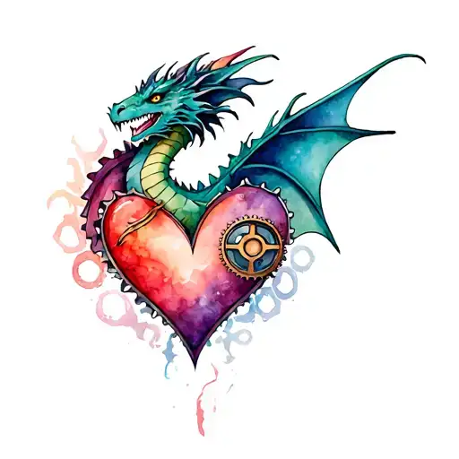 Steampunk Dragon With Gears In A Heart