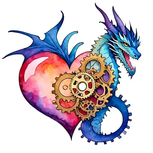 Steampunk Dragon With Gears In A Heart