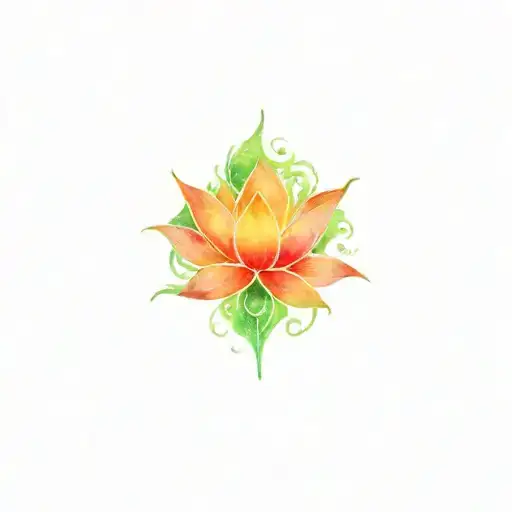 Green Circle Of Fire With A Red Flaming Lotus Flower Inside