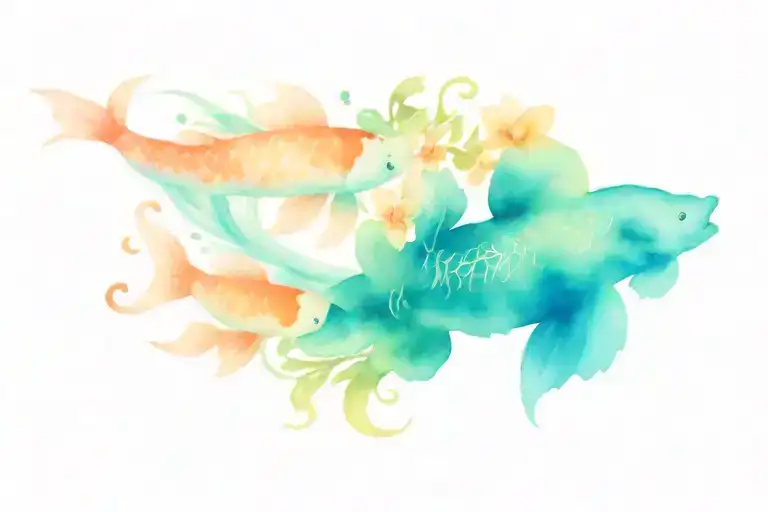 Koi Fish Swimming Between Flowers Blooming