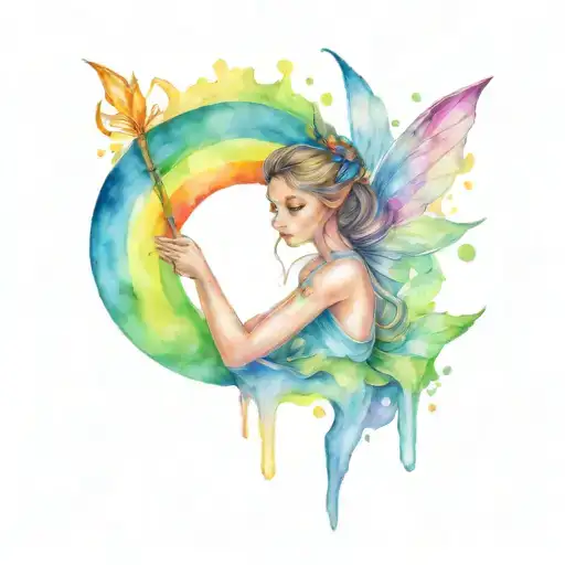 A Whimsical Scene Of A Fairy Casting A Spell With A Rainbow Wand