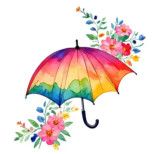 Watercolor Rainbow Umbrella With Flowers